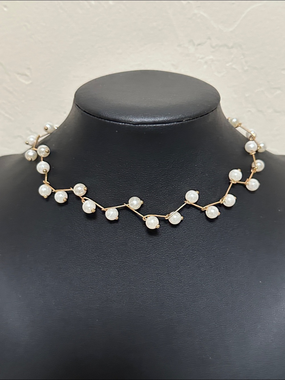 137.  Gold Tone & Faux Pearl Choker Necklace